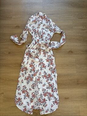 Olivaceous White Maxi Dress with Red and Black Floral Print